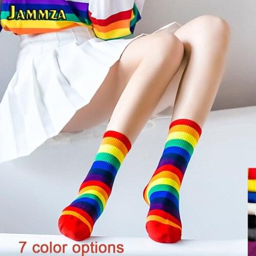 Ins Style Fashion Cotton Rainbow Stockings Women Summer Thin Harajuku Ankle Socks Hipster Art Low Cute Socks
