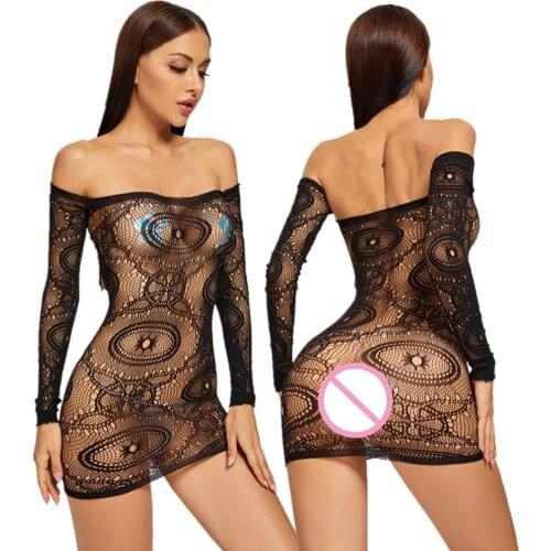 Babydoll Women Porno Transparent Mesh Bodystockings Bodycon Sexy Underwear Dress Interior Femenina Femme Fishing Net Sex Costume