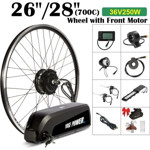 Electric Bike Kit with Battery 36V 15.6Ah 36V 250W 28'' 700C 26'' Black Brushless Front Hub Motor Wheel Ebike Conversion Kit