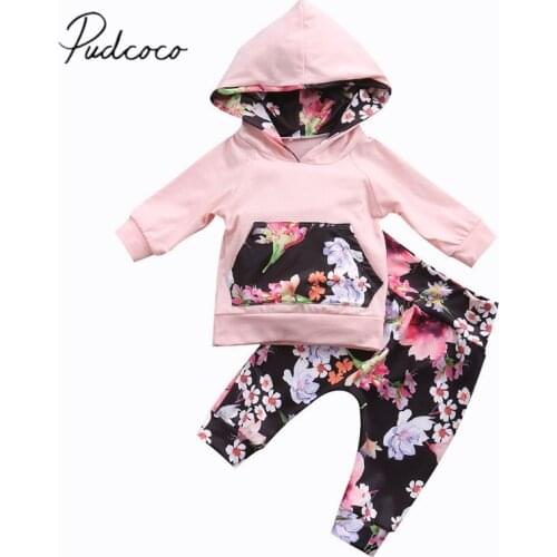 2018 Brand New Newborn Infant Baby Girls Autumn Winter Clothes Sets 2PCS Long Sleeve Hooded Floral Sweatshirt Tops+Long Pants