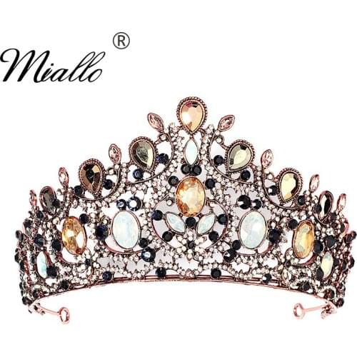Miallo Rhinestone Crown for Women Hair Accessories Ancient Gold Crystal Tiaras and Crowns Hair Jewelry Headpiece Headwear Gift