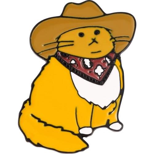 Western cowboy cat brooch Yellow Cowboy Cat Enamel Pin Cartoon Kitty Collection Pins Clothes Lapel Cartoon Animal Jewelry Gift