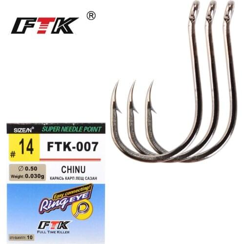 FTK CHINU Fishing Hooks from Japan Ringed Eyed High Carbon Steel Barbed 5-10Pcs /Batch #1-#14 And #1/0-#4/0 Sharp Band Ring Eye