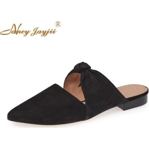 Summer Butterfly-knot Leopard-print Woman Sandals 2019 Plus Size 13 15 Flats Pointed Toe Slides For Ladies Shoes Mature Fashion