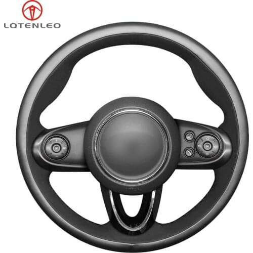 LQTENLEO Black Genuine Leather Suede Hand-stitched Car Steering Wheel Cover For Mini Cooper Coupe Clubman Countryman 2014-2019