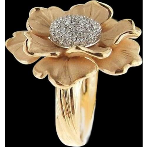 FFLACELL New Fashion Female Golden Melaleuca Flower Ring Suitable For Banquet Holiday Anniversary Birthday Jewelry Gift