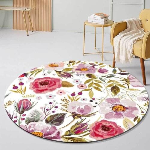 Fashion Modern Color Big Flower White Living Room Bedroom Hanging Basket Chair Round Floor Mat Carpet Custom