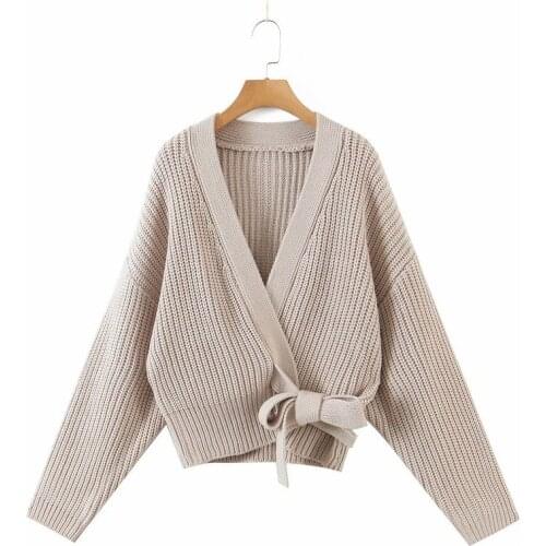 Fashion Women Cardigan Solid Vintage Jumper Autumn Oversized Cardigan Winter Coat with Lace Up Relax Home Wear Tops SA861