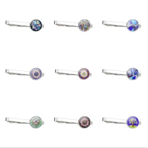 Murano Millefiori Tie Clips MultiColour Flower Glass Dome Cabochon Daily Tie Clasp Jewelry For Men Gift Dropship