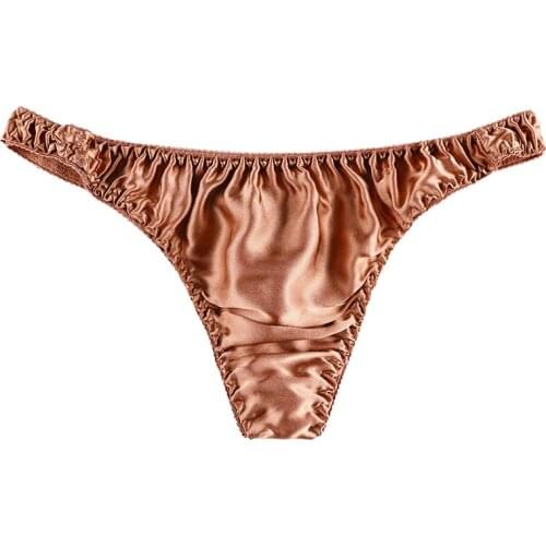 Mens Breathable Silk Low-Rise Panties Sexy Solid Color Thong Underwear T-Back G-String Brief Fashion Bikini Underpants Lingerie