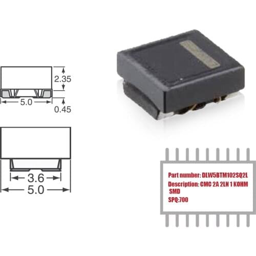 My Group Asia 700PCS DLW5BTM102SQ2L 2 Line Common Mode Choke Surface Mount 1kOhms 100MHz 2A 34Ohms SMD CMC Filters in Stock