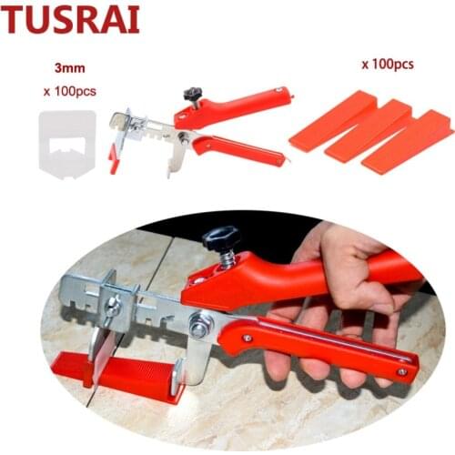 Tile Leveling System Kit 3mm 1/8" 201pcs Ceramic Wall Floor Leveling Clips + Wedges + Pliers Lippage System Starter Kit TUSRAI