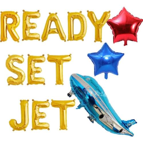 Ready Set Jet Balloons, Jet Birthday Party Decorations,Blue Airplane Jet Aviation Adventure Themed Boys Girls Kids