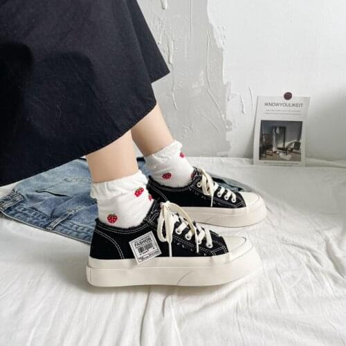 New Big-toed Shoes Women Inner Heightening Thick-soled Casual Canvas Shoes Women Student Lace-up Board Shoes Tide Women