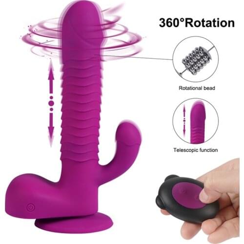 New Remote Control Thrusting Rabbit Massager Rotating Dildo Vibrating G Spot Clitoral&Anal Stimulation Adult Sex Toys for Woman