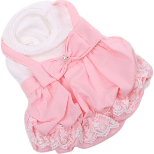 Girl Dog Cat Dress Shirt Big Bow Design Pet Puppy Spring/Summer Clothes Outfit 5 Sizes 2 Colors