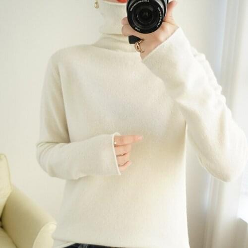 Autumn and winter new style 100% wool womens sweater Slim pullover turtleneck solid color knitted bottoming cashmere sweater