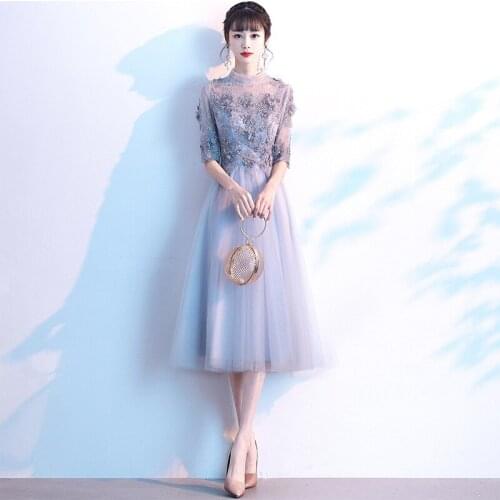 Romantic Floral Evening Dress Noble Gray Bridesmaid Dress Temperament Birthday Party Dress Dreamy Hostess Dress Robe De Soiree