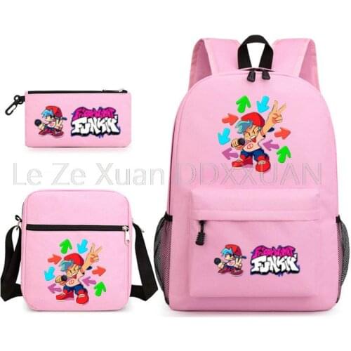 3 Pcs/Set Backpack Friday Night Funkin Backpacks Girls Boys Back to School Rucksack Pen Bags Cartoon Print Knapsack for Children