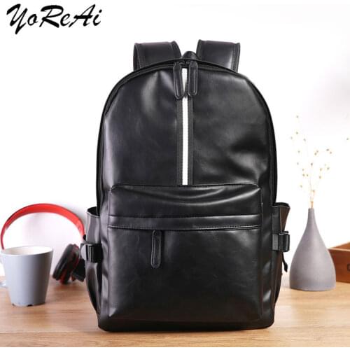 YoReAi 2021 Mens Laptop Backpack for Men Anti Theft Waterproof PU Leather Fashion Large Capacity Shoolbag Boys with Charging