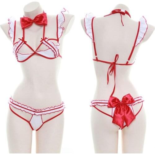 Sexy Cosplay Costume JK Uniform Kwaii Lolita Mini Top Skirt Erotic Roleplay Set Student Sailor with Black Color with Red Bow