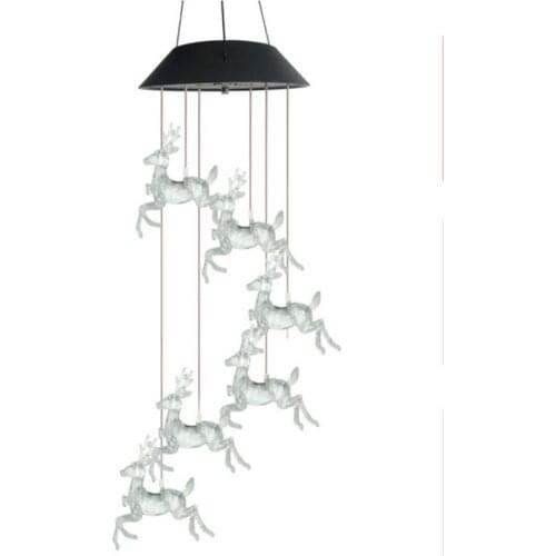 LED Solar String Light Wind Chime Lamp Colorful Christmas Deer Hanging Lights For Outdoor Garden Courtyard Decoration