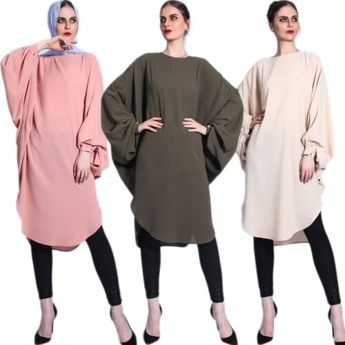 Turkey Abaya Kaftan Women Loose Midi Dress Muslim Batwing Sleeve Oversize Caftan Turkish Malaysia Islamic Clothing Arabic Jilbab