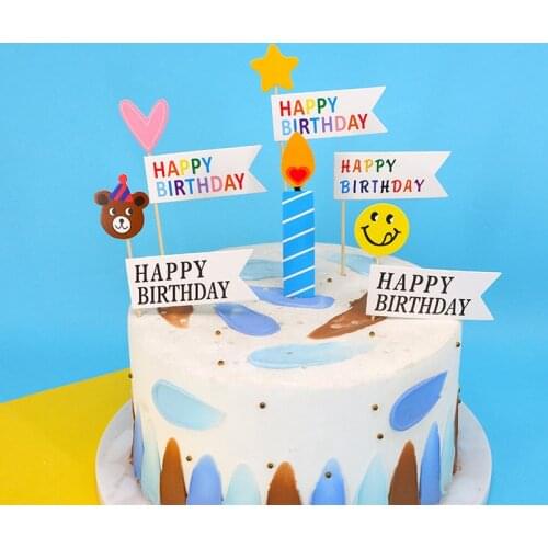 3 Bag Flag Banner Cake Candle Topper Bear Cake Decoration With High-Quality Paper For Kid Baby Shower Happy Birthday Decoration