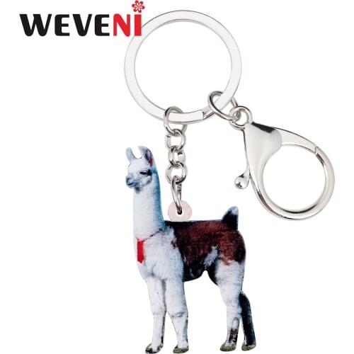 WEVENI Acrylic Alpaca Llama Key Chains Keychains Holder Cartoon Cute Animal Jewelry Gift For Women Girls Bag Car Wallet Charms
