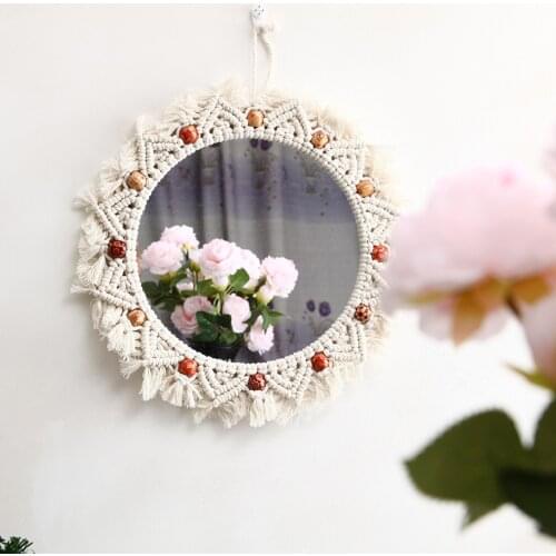 1pcs Macrame Mirror Handmade Tapestry Makeup Mirror Hanging Wall Mirrors Bohemian Decoration For Apartment Living Room Bedroom