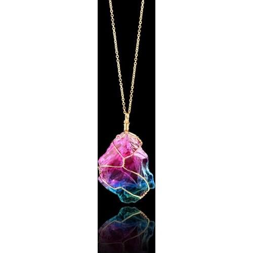 Seven-Color Natural Original Stone Winding Crystal Pendant Transparent Multicolor Necklace Rainbow Jewelry Collares For Women