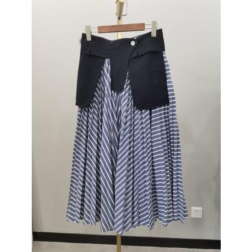 Luxury 2021SS Summer High Quality Women Striped Patchwork Pleated Skirt For Female Gdnz 7.15