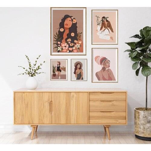 Nordic Style Feminine Posters and Prints Female African American Wall Art Woman Boho Wall Pictures for Living Room Home Decor