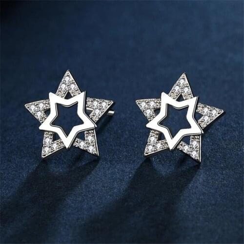 Cute Star Earrings Women Stud Accessories On Ear Top Quality Silver 925 Sterling Earrings Female Jewelry Gift With Shiny Stones