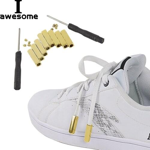 Gold 4pcs/1Set DIY Luxury Screw On Metal Aglet Replacement Shoelaces Metal Tips Mirror Gold Silver Gunmetal Head For Sneakers