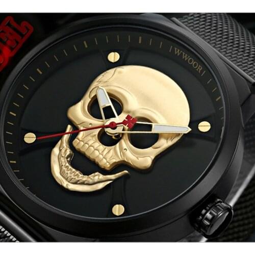 2019 Men Watch 3D Vintage Skull Cool Mens Watches WWOOR Stainless Steel Waterproof Wristwatch For Male Clock erkek kol saati #a