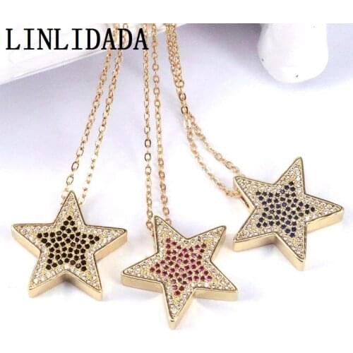5Pcs Cubic Zircon Star Necklace For Women Gold Chains Crystal Pendant Necklace Copper CZ Pave Zirconia Jewelry