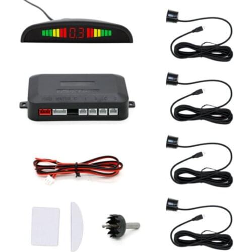 Car Sensor Backup Reverse Rear View Radar Alarm System Kit Digital Display Black AUX-IN Audio Adapter