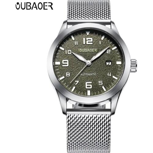 Mens Watches Automatic Watch Mechanical Army Green Men Waterproof Date Steel Man Mesh Strap Mechanical Wrist Watch Male Clock
