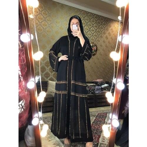 Black Abaya Dubai Turkey Muslim Hijab Dress 2021 Caftan Marocain Arabe Islamic Clothing Kimono Femme Musulmane Djellaba O7176
