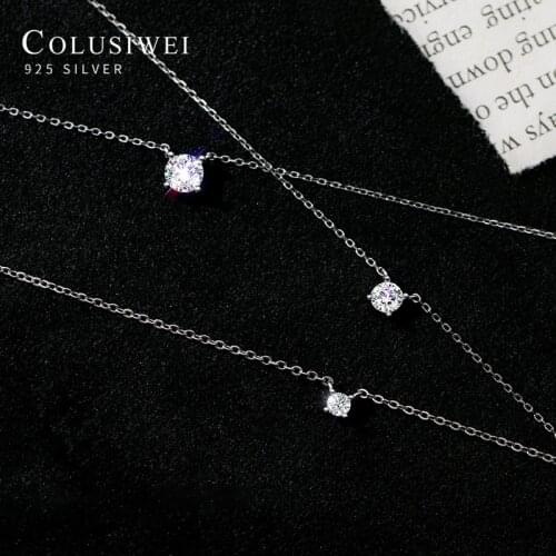 Colusiwei Classic 100% 925 Sterling Silver Dazzling AAAA Zirconia Pendant Necklace for Women Korea Style Wedding Fine Jewelry