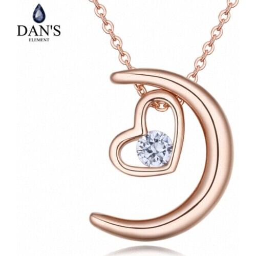 DANS Element Brand 3 Colors Real Austrian Crystals Fashion Moon and Heart Pendant Necklace for Women Valentine Gift 127146