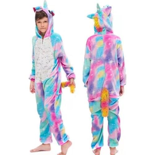 Children Unicorn Pajamas Winter Flannel Warm Hooded Nightwear Boys Pyjamas Outfits Set Onesies Pajamas For Girls Baby Sleepwear