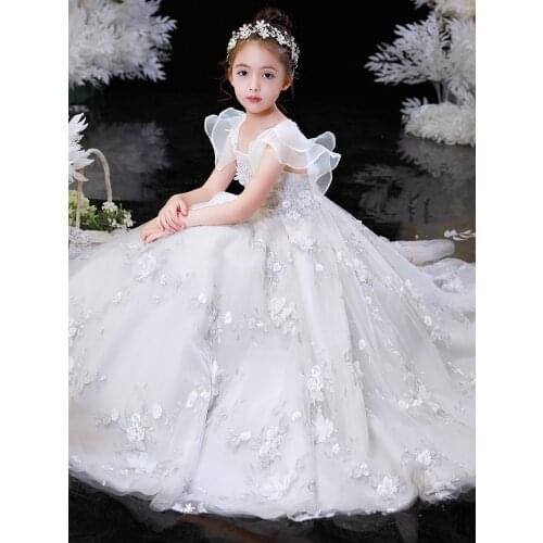 Kids Pageant Evening Gowns 2021 Lace Flower Girl Dresses Weddings Birthday Party Robe For Girls First Communion Formal Dresses