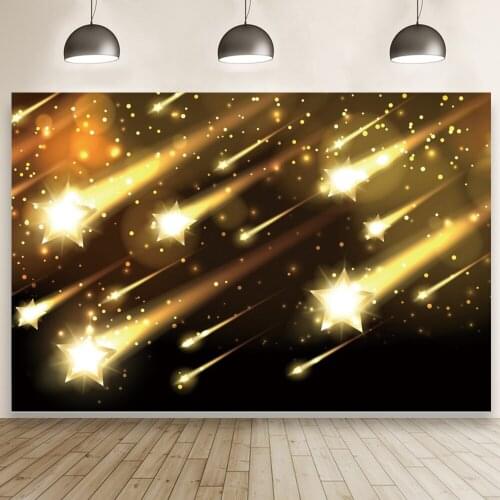 Golden Cartoon Stars Meteor Backdrop Photography Happy Birthday Baby Shower Studio Background Prop Banner Wall Decorations