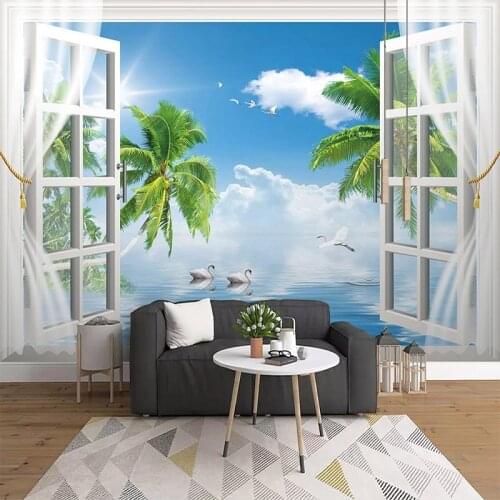 Photo Wallpaper 3D Sea Landscape Murals Living Room Bedroom Background Wall Decor Self-Adhesive Waterproof Canvas Wall Stickers