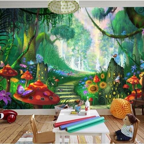 Beibehang Custom wallpaper fantasy forest trees grass mushrooms stepped path childrens room mural photo wallpaper for walls 3 d