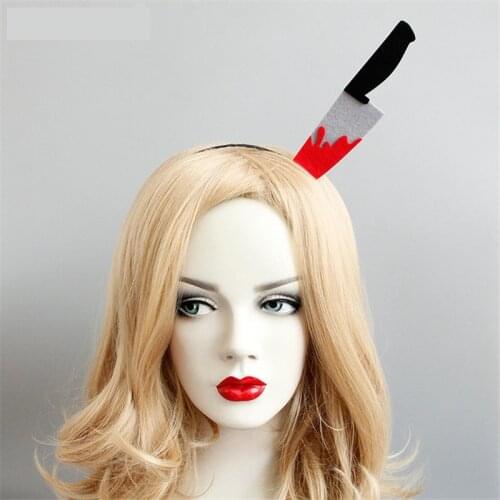 Halloween Decor Horror Bloody Knife Headband Halloween Prank Practical Jokes Gag Felt Hairband Women Kid Hair Clip Costumes