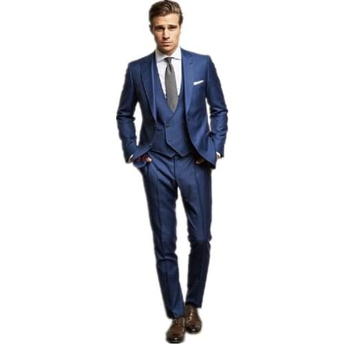 Classic Formal Men Business Party Suit Slim Fitted Two Buttons Groom Wedding Party Tuxedos Groomsman Suits (Jacket+Vest+Pants)