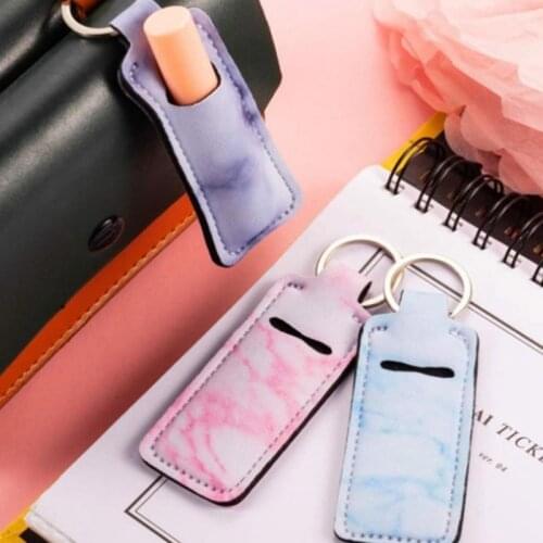 1pc Creative Keychain Neoprene Chapstick Holders Lipstick Cases Cover Portable Balm Holders Marble Style Keyring Party Gifts